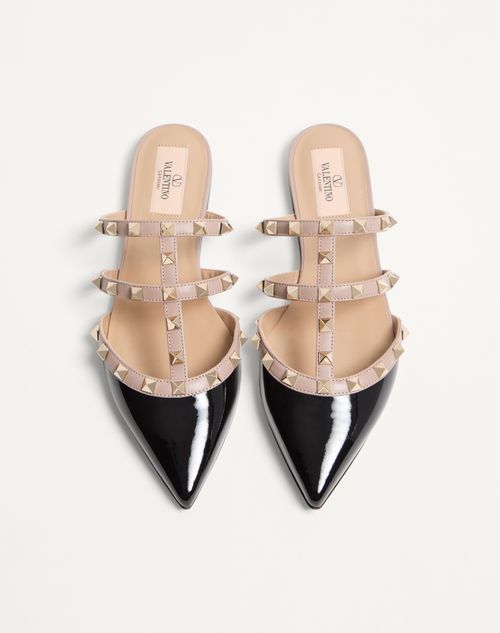 Valentino Garavani - Rockstud Patent-leather Mule - Black/poudre - Woman - Ballerinas